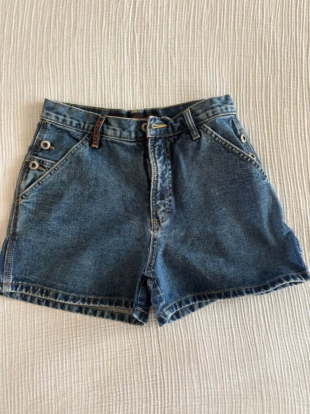 No Excuses Girl Gear Vintage High-Waisted Denim Carpenter Shorts
